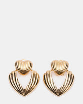 RIBBED DOUBLE HEART EARRINGS GOLD
