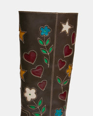 RIGGS FLORAL BROWN LEATHER