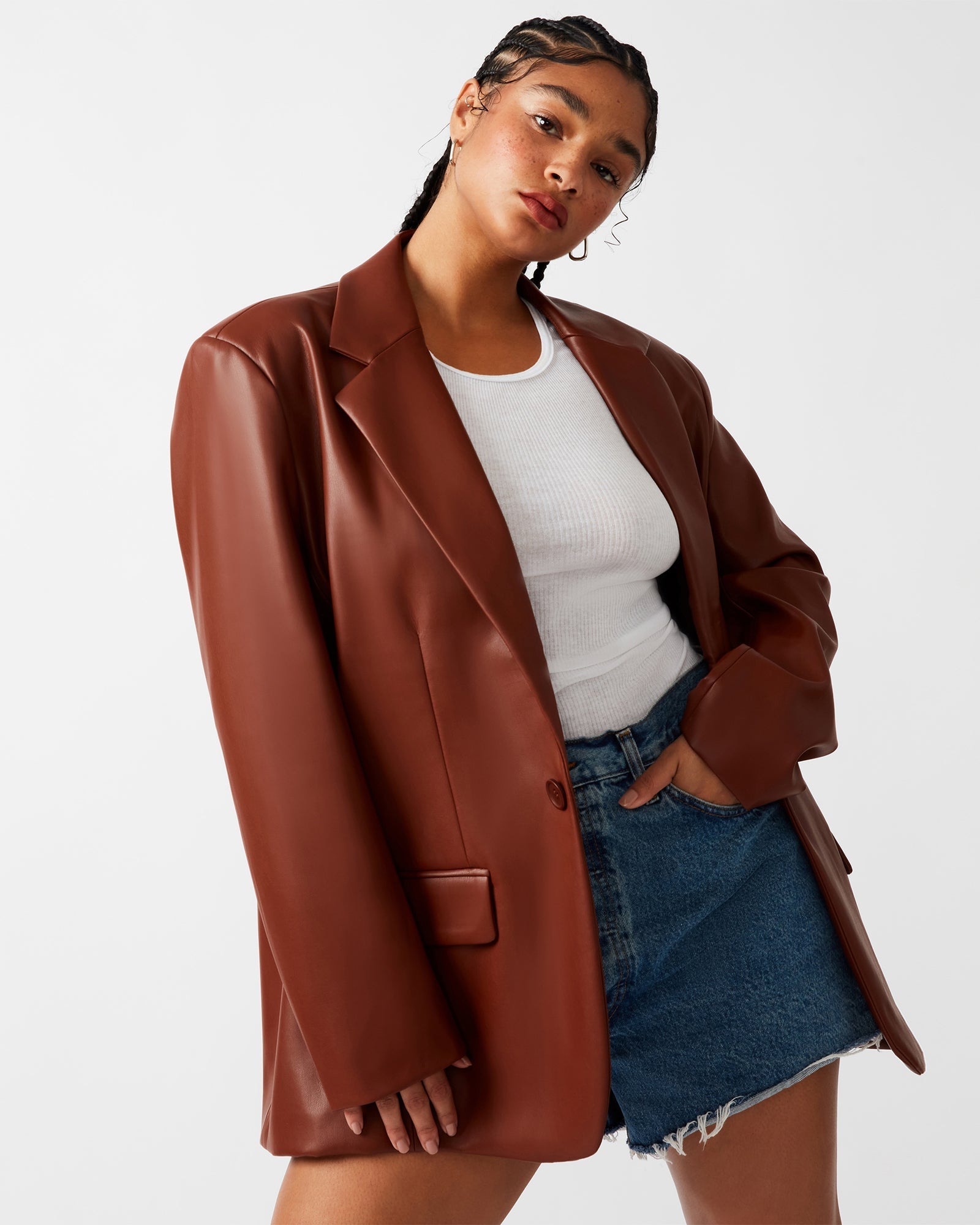 IMAAN FAUX LEATHER BLAZER COGNAC - SM REBOOTED