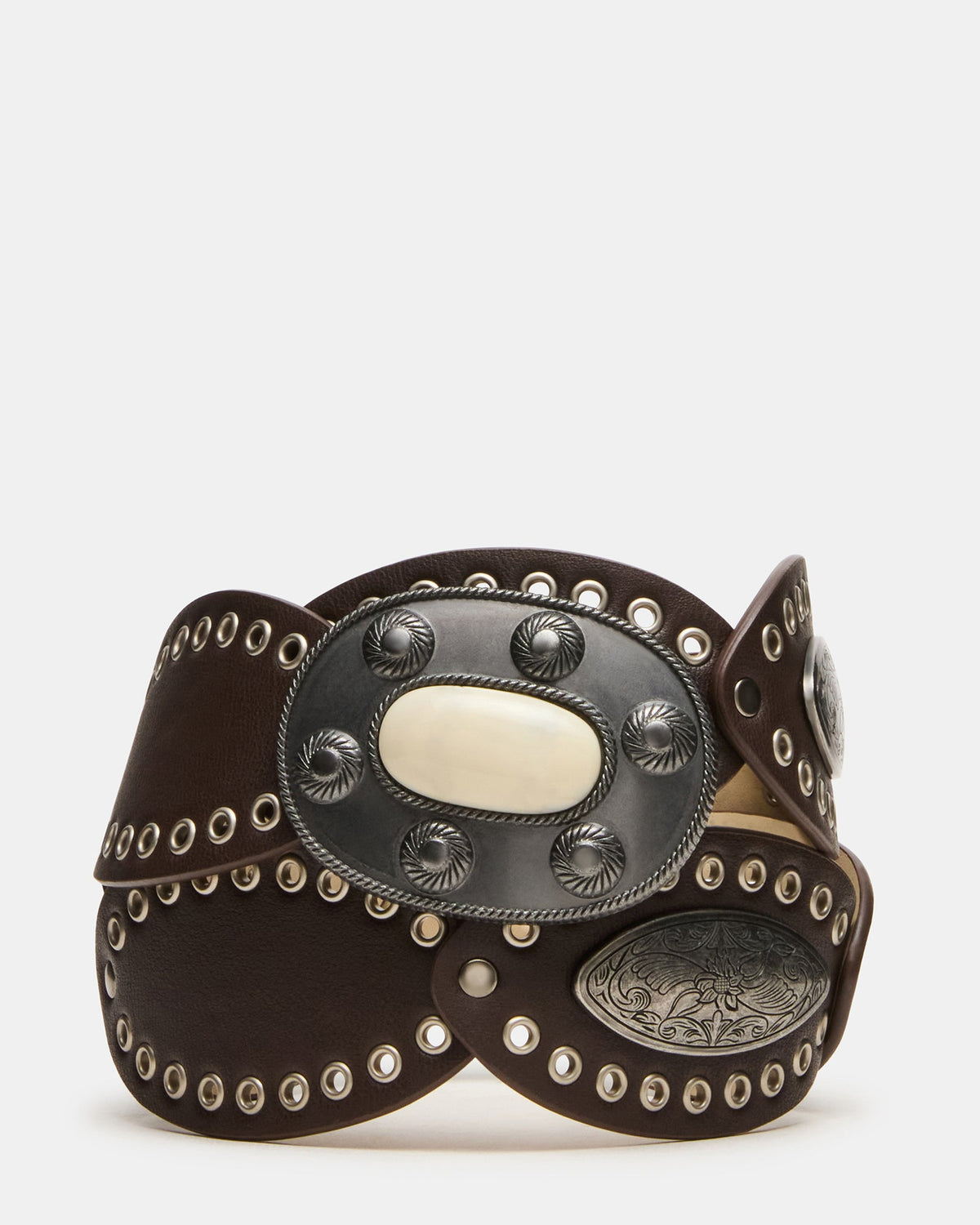 BOHO OVAL STUDDED DISC BELT BROWN