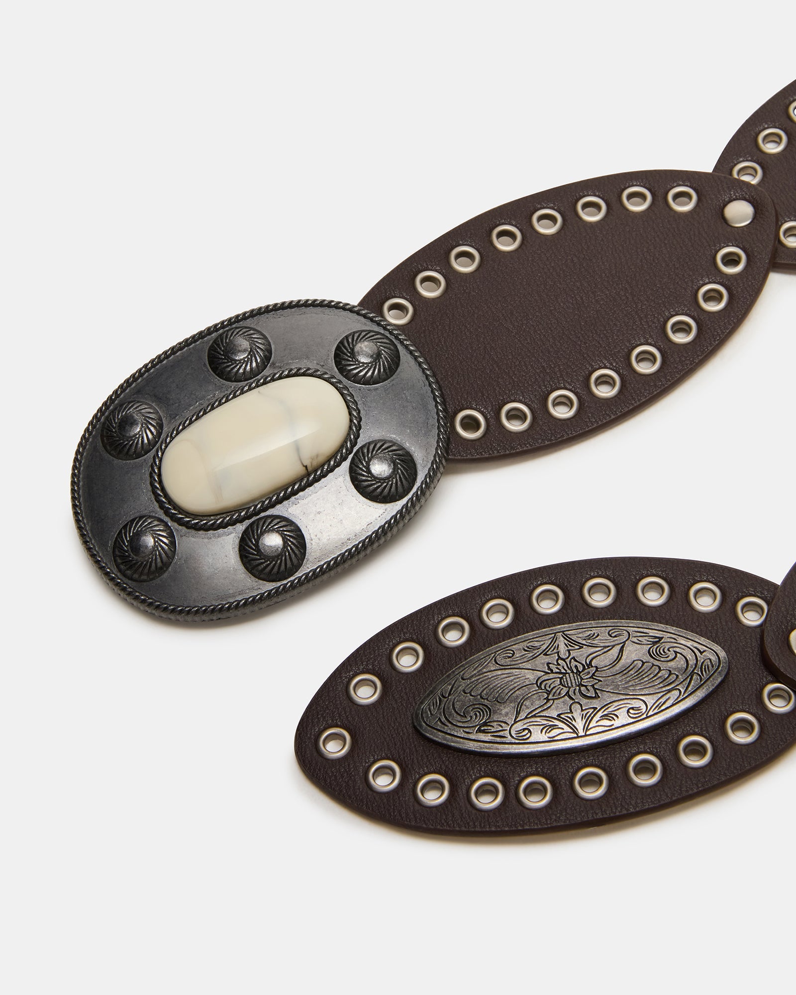 BOHO OVAL STUDDED DISC BELT BROWN
