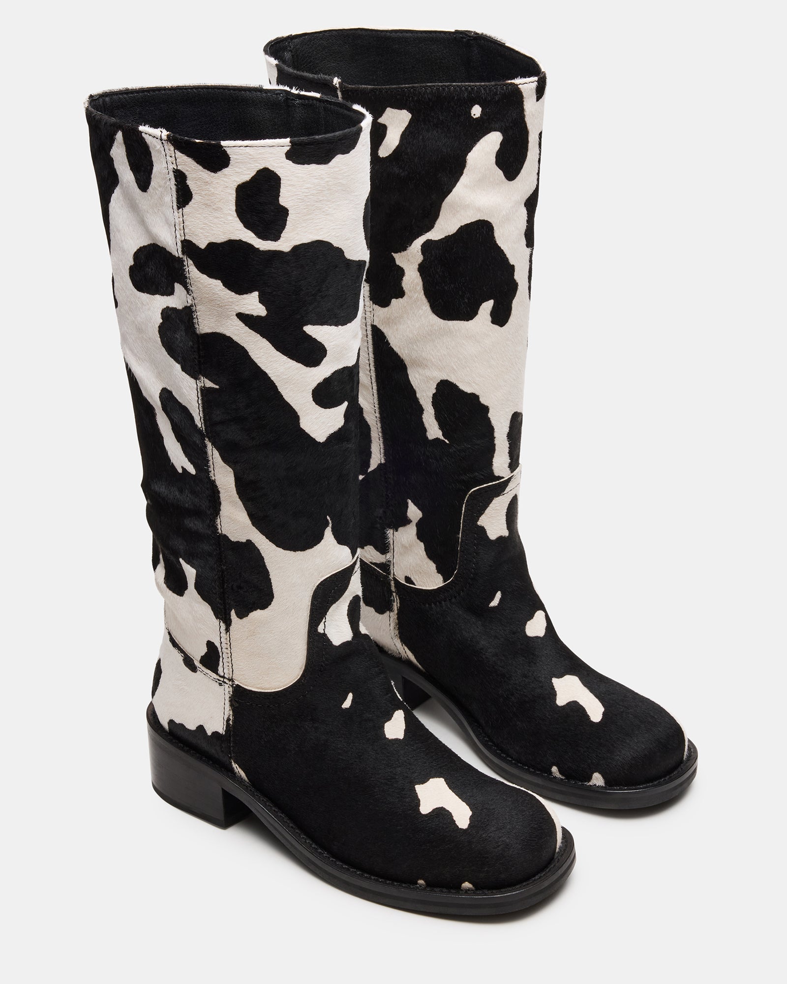 RIGGS BLACK COW PRINT WIDE CALF - BLACK WHITE / 6.0W / 34 - SM REBOOTED
