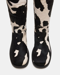 RIGGS BLACK COW PRINT WIDE CALF - BLACK WHITE / 6.0W / 34 - SM REBOOTED