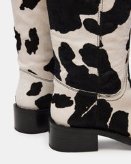 RIGGS BLACK COW PRINT WIDE CALF - BLACK WHITE / 6.0W / 34 - SM REBOOTED